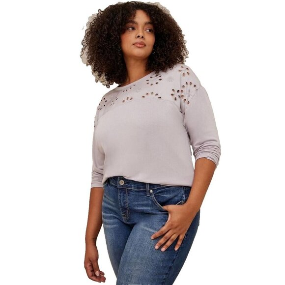 Torrid 5 Eyelet Sweatshirt Plus 5X Gray French Terry Crew Neck Drop Shoulder - Picture 1 of 6